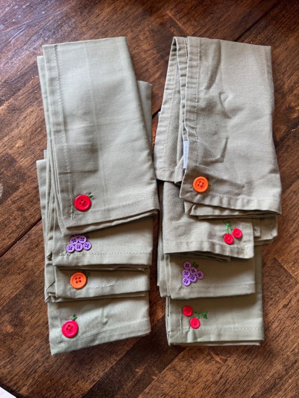 Custom Upcycled Napkin Set Fruit Button Embroidered Food Network Cloth Napkins